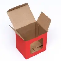 Коробка под кружку, с окном, красная 12 х 9,5 х 12 см