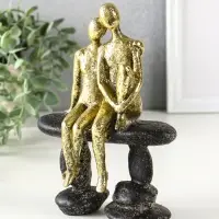 Сувенир полистоун "Абстракция. Парочка на скамейке" золото с серым 15,5х7,5х20,5 см