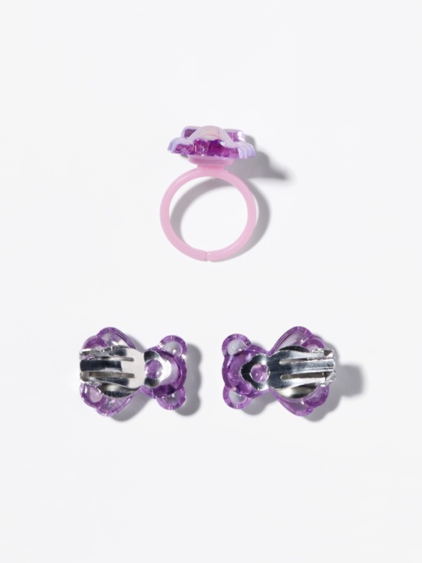 Набор детский "Выбражулька" 2 предмета: клипсы, кольцо, мишка, цвет МИКС