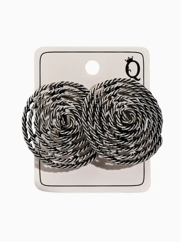 Клипсы "Винтаж" круг из веревки, цвет чернёное серебро