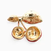 Брошь "Вишня с листочками", цвет красный в золоте