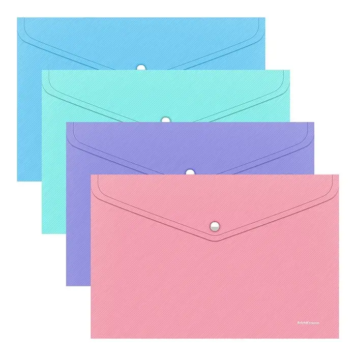 Папка-конверт на кнопке А4, 180 мкм, ErichKrause Diagonal Pastel, с тиснением, непрозрачная, микс