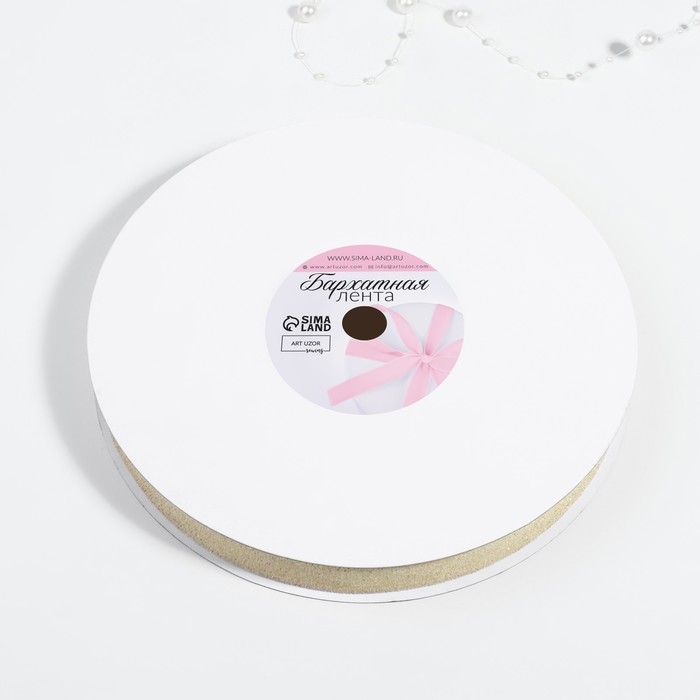 Лента бархатная, с золотым люрексом, 20 мм, 18 ± 1 м, цвет белый №01 Лента бархатная, с золотым люрексом, 20 мм, 18 ± 1 м, цвет белый №01