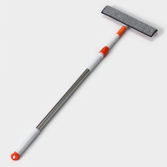Окномойка с насадкой из микрофибры Raccoon, фиксатор, стальная телескопическая ручка, 28&times;7&times;85(120) см, цвет белый, оранжевый