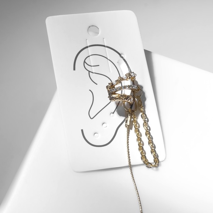 Серьга &laquo;Кафф&raquo; роскошь, цвет белый в золоте