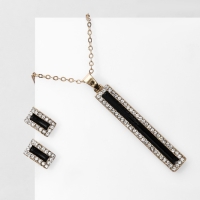 Гарнитур 2 предмета: серьги, кулон &laquo;Классик&raquo; прямоугольник, цвет чёрно-белый в золоте, 47 см