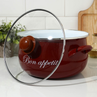 Кастрюля эмалированная &laquo;Бордо&raquo;, 5,7 л, стеклянная крышка, индукция, цвет бордовый