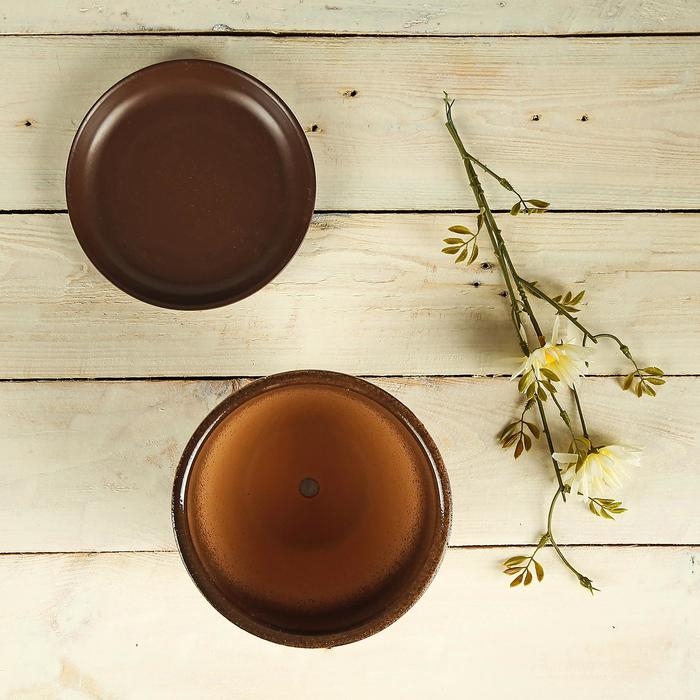 Горшок для цветов &laquo;Витраж&raquo;, 1 л, d=15 см, h=13 см, керамика, с поддоном, коричневый