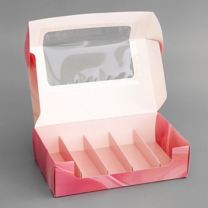 Коробка под 5 эклеров , кондитерская упаковка "Тюльпаны", 25,2 х 15 х 6,6 см