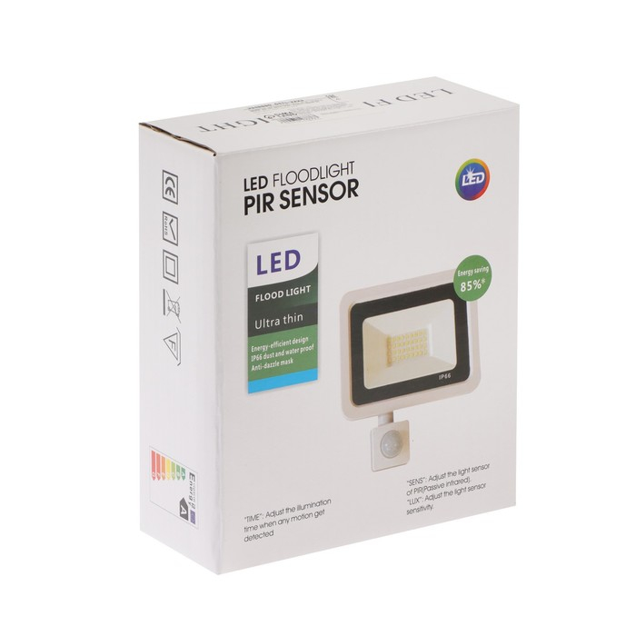 Прожектор светодиодный, 30 Вт, 2700 Лм, 6500К, Датчик движения, IP66 Прожектор светодиодный, 30 Вт, 2700 Лм, 6500К, Датчик движения, IP66