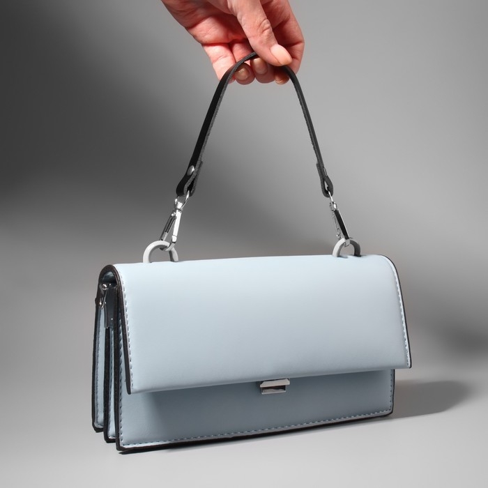 Ручка для сумки из натуральной кожи, с карабинами, 30 &plusmn; 2 см &times; 1,2 см, цвет чёрный/серебряный