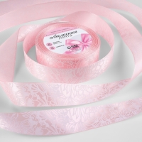 Лента атласная &laquo;Цветы&raquo;, 25 мм &times; 18 &plusmn; 1 м, цвет розовый