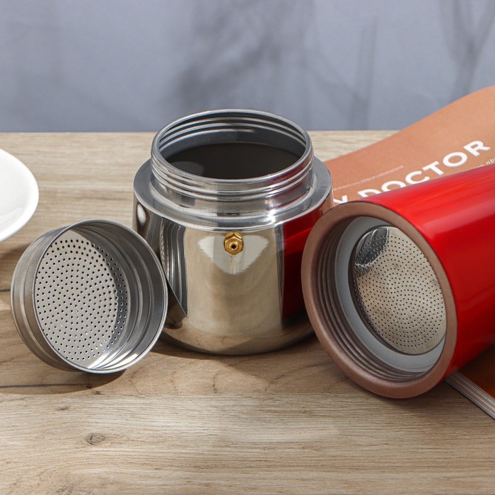 Кофеварка гейзерная &laquo;Итальяно&raquo;, 450 мл, на 9 чашек, цвет красный