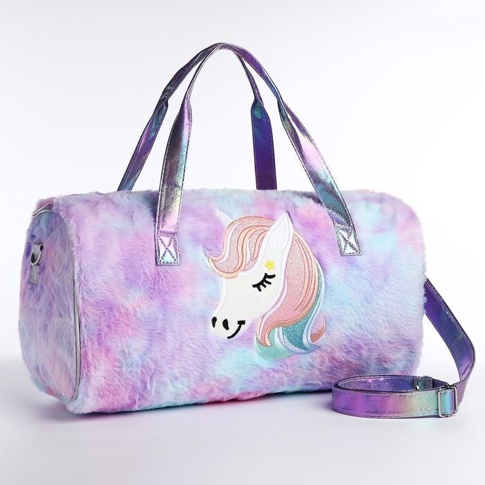 Сумка детская спортивная плюшевая для девочки &laquo;Радужный единорог&raquo; сиреневый