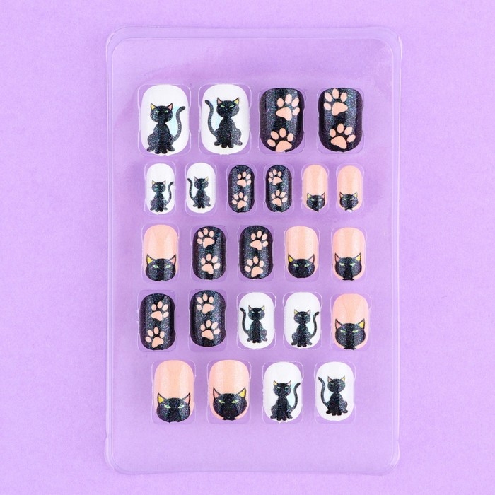 Детские накладные ногти &laquo;Черный котик&raquo;, 24 шт