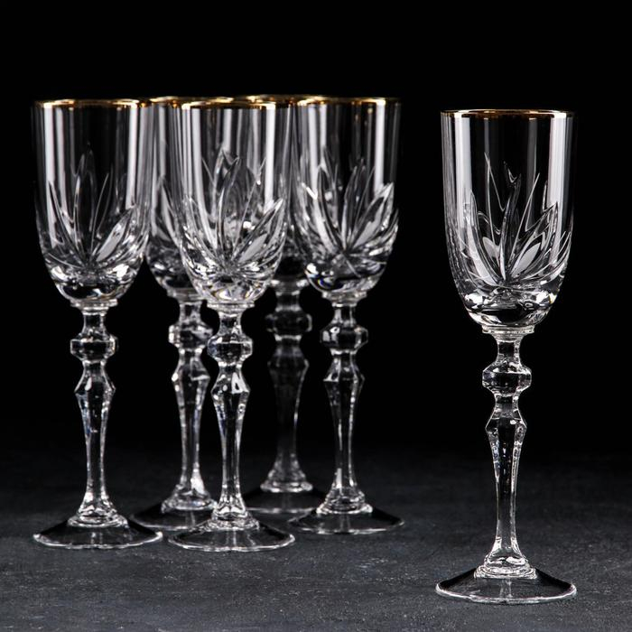 Набор бокалов хрустальных для вина &laquo;Цветок&raquo;, отводка золотом, 160 мл, 6 шт