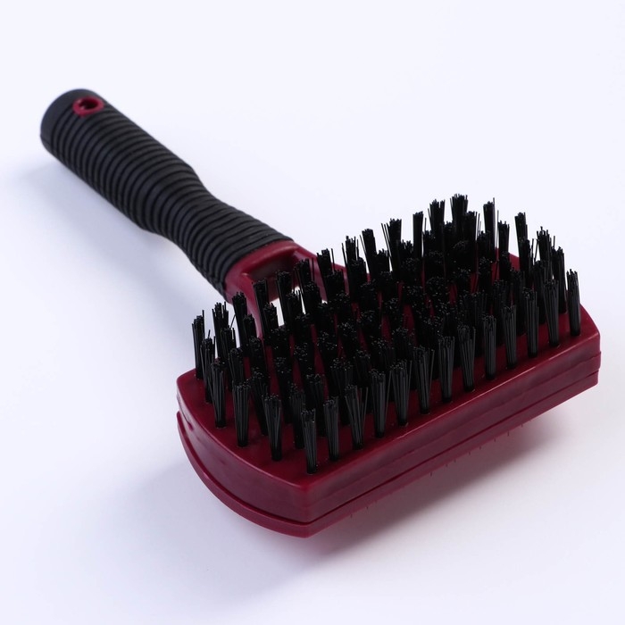 Двухсторонняя пуходёрка-щетка с резиновой ручкой 10 х 16,5 см, бордово-чёрная Двухсторонняя пуходёрка-щетка с резиновой ручкой 10 х 16,5 см, бордово-чёрная