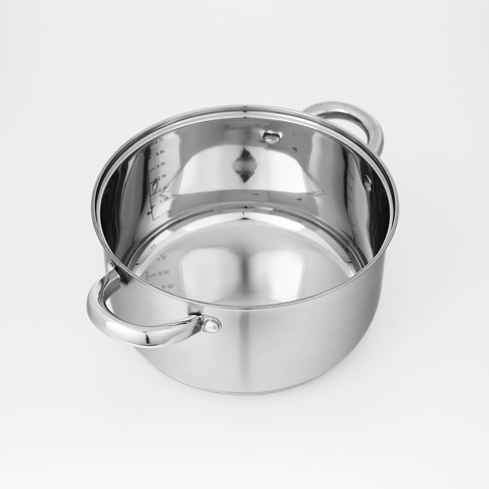 Набор кастрюль из нержавеющей стали Доляна &laquo;Гретте&raquo;, 4 предмета: 1,5 л, 2 л, 3 л, 4 л, d=16/18/20/22 см, крышки, индукция