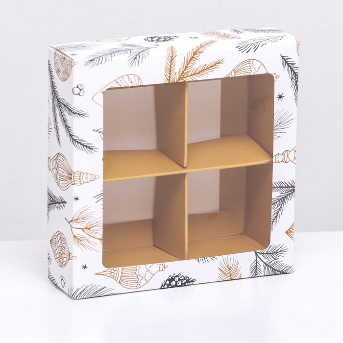 Новый год. Коробка под 4 конфеты, 12,6 х 12,6 х 3,5 Новый год. Коробка под 4 конфеты, 12,6 х 12,6 х 3,5 "Новогодние игрушки" , кондитерская упаковка