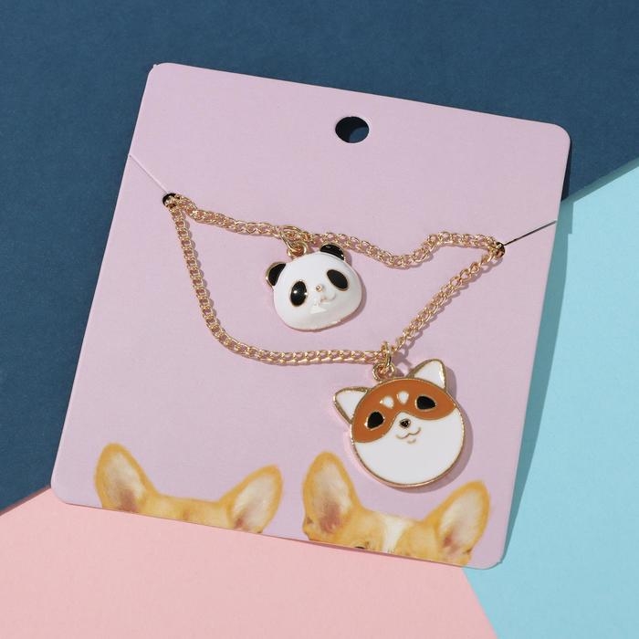 Кулоны &laquo;Неразлучники&raquo; корги и панда, цветные в золоте, 45 см