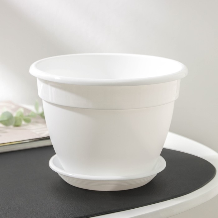 Горшок для цветов с поддоном &laquo;Антик&raquo;, 1,6 л, d=17 см, пластиковый, цвет белый