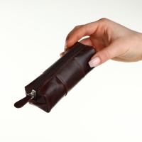 Ключница карманная на молнии, TEXTURA, длина 12,5 см, кольцо, цвет коричневый