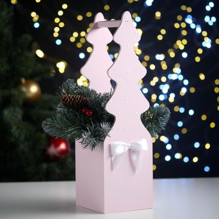 Ящик подарочный Ящик подарочный "Ёлка" (12*12*42) Дерево, МДФ 6 мм, окрашен., оформл., Розовый пастель-белый