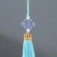 Подвеска текстиль, пластик "Узел счастья и бесконечности" индиго 0,7х1х9,5 см