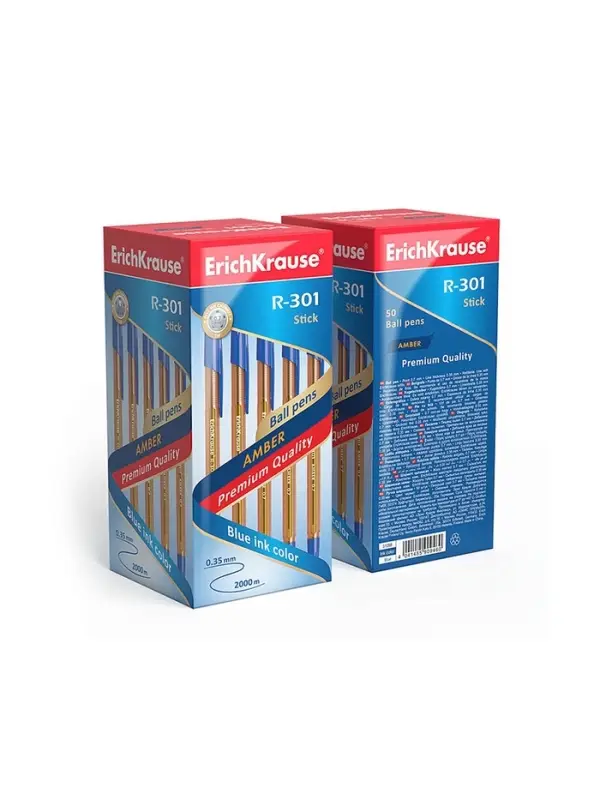 Ручка шариковая ErichKrause R-301 Amber Stick, узел 1.0 мм, чернила синие, длина линии письма 1000 метров