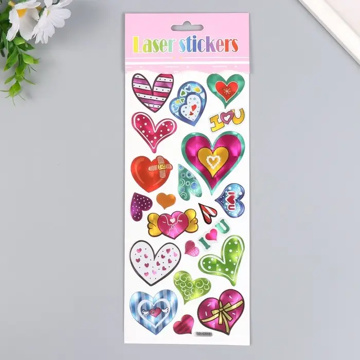 Наклейка пластик голография "Сердечки" 29х11 см