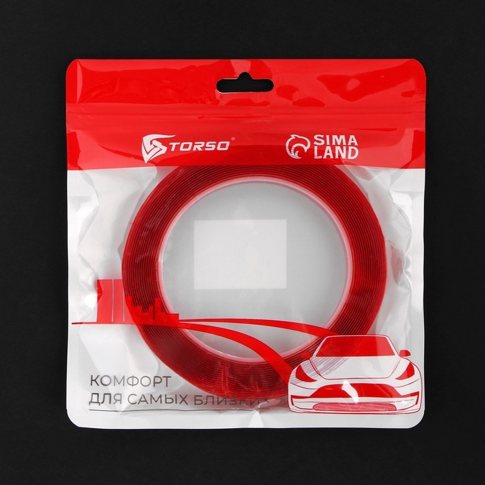 Клейкая лента TORSO, прозрачная, двусторонняя, акриловая, 12 мм &times; 5 м