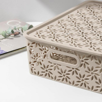 Корзина для хранения с крышкой &laquo;Ромашки&raquo;, 7,5 л, 35&times;24,5&times;10,5 см, цвет латте