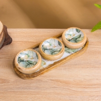 Набор розеток на подносе "Листья" (3 шт) дерево манго 33,5х13х6,5 см