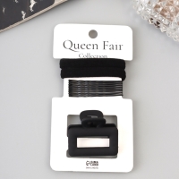 Набор для волос &laquo;Вивьен&raquo;, 2 резинки 5.5 см, 8 невидимок 5.5 см, краб 4 см, классика, чёрный