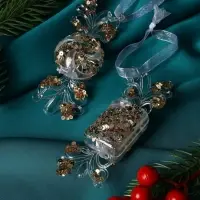 Украшение ёлочное "Праздник" (набор 2 шт) 10,5х4 см, прозрачно-золотой