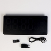 Часы электронные настенные, календарь термометр, 36.2 х 15.5 см, зеленые цифры 10 х 4.5 см 1076627 Часы электронные настенные, календарь термометр, 36.2 х 15.5 см, зеленые цифры 10 х 4.5 см 1076627