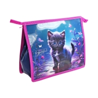 Папка для тетрадей А5, 243x200x80 мм, deVENTE "Beautiful Cat", молния сверху, пластиковая, для девочки