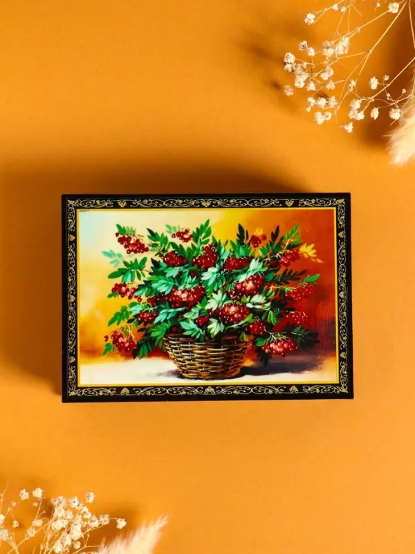 Шкатулка &laquo;Рябина в корзине&raquo;, 10&times;14 см, лаковая миниатюра