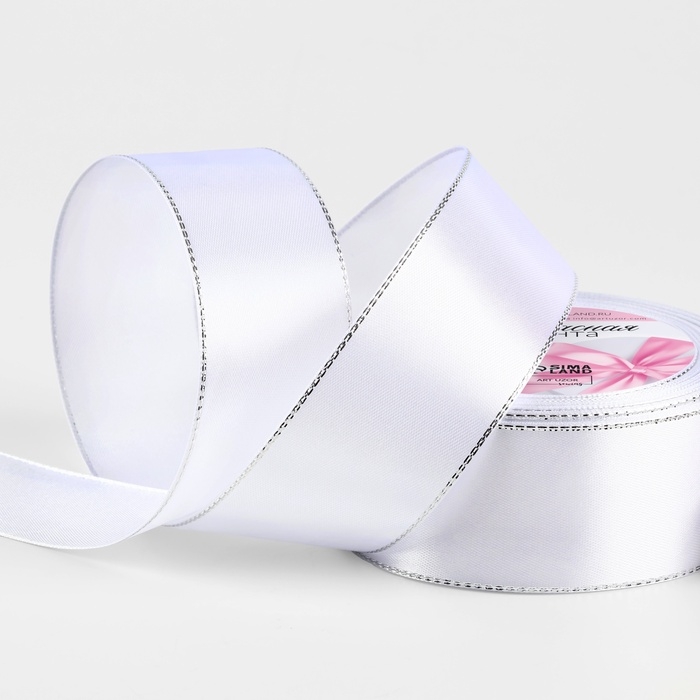 Лента атласная «Серебряные нити», 40 мм × 23 ± 1 м, цвет белый №01 Лента атласная «Серебряные нити», 40 мм × 23 ± 1 м, цвет белый №01