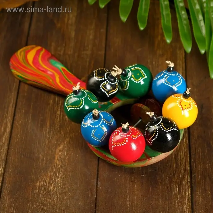 Сувенирный музыкальный инструмент &laquo;Маракас с шариками и пластинами&raquo;, радужный, 25&times;13&times;5 см, МИКС