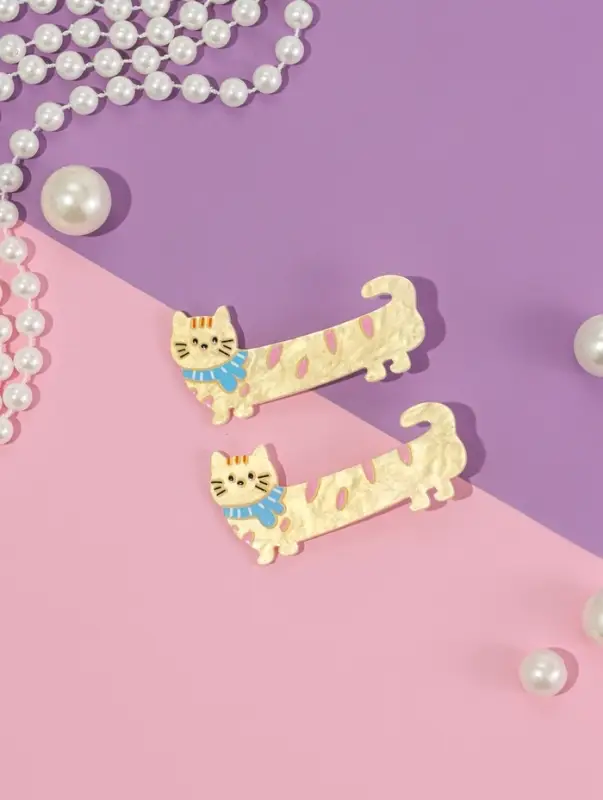 Зажим для волос "Мультизаврик" (набор 2 шт) кот в шарфе, 6,5 см