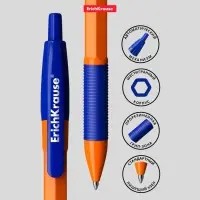 Ручка шариковая автоматическая Erich Krause R=301 Orange Matic & Grip, узел 0.7 мм, чернила синие, резиновый держатель, длина линии письма 2000 метров