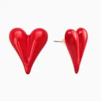 Серьги эмаль "Сердечки" вытянутые, цвет красный в золоте