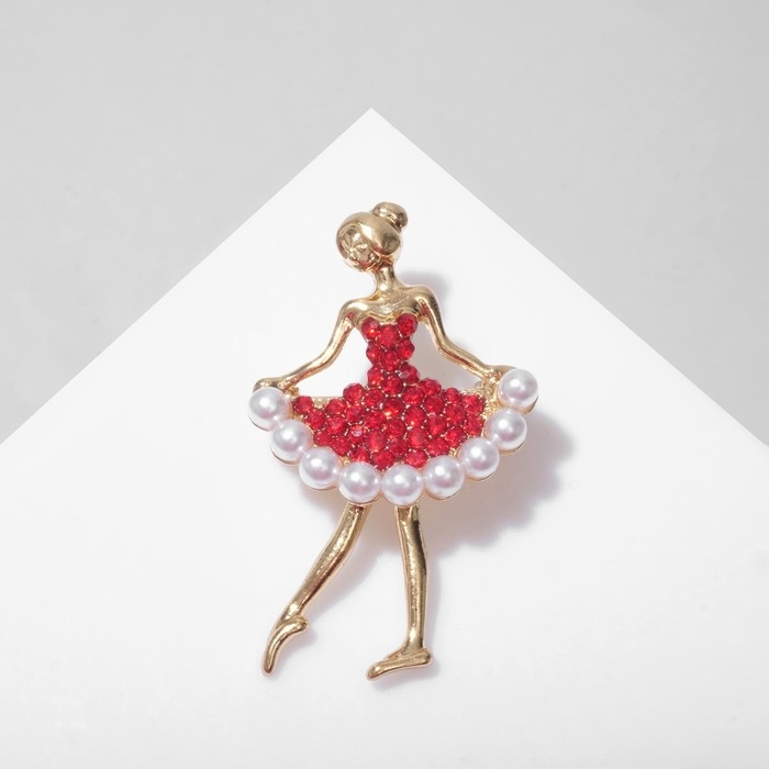 Брошь &laquo;Балеринка&raquo;, цвет красно-белый в золоте