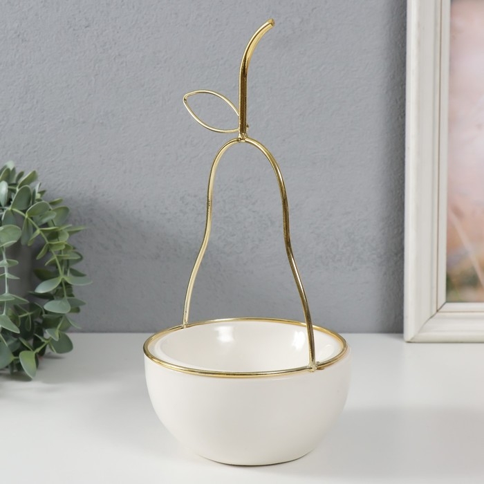 Сувенир керамика, металл подставка Сувенир керамика, металл подставка "Груша" белая с золотом 13х13х25,5 см