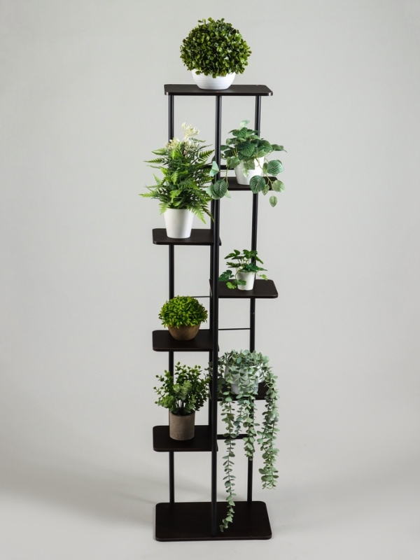 Подставка для цветов Greengo, 8 полок, 36 &times; 23 &times; 136 см, напольная, каркас металл, полки МДФ, чёрная