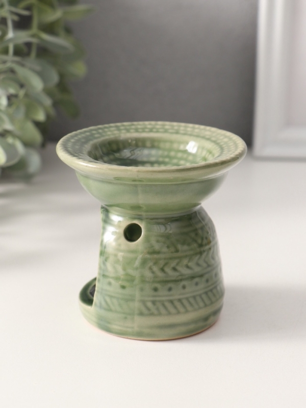 Аромалампа керамика "Геометрические узоры" оливковая 7,5х7,5х6,5 см