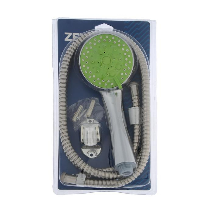 Набор для душа ZEIN Z0605, шланг 150 см, держатель, лейка 5 режимов, зеленый/хром Набор для душа ZEIN Z0605, шланг 150 см, держатель, лейка 5 режимов, зеленый/хром