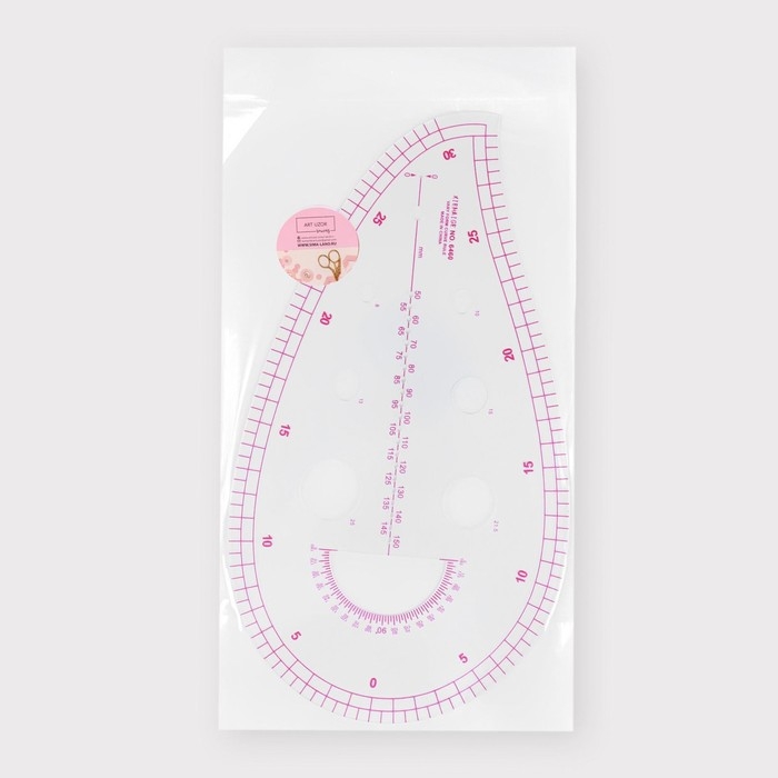 Лекало портновское метрическое &laquo;Капля&raquo;, с проймой, 25 &times; 13,5 см, толщина 0,5 мм, цвет прозрачный