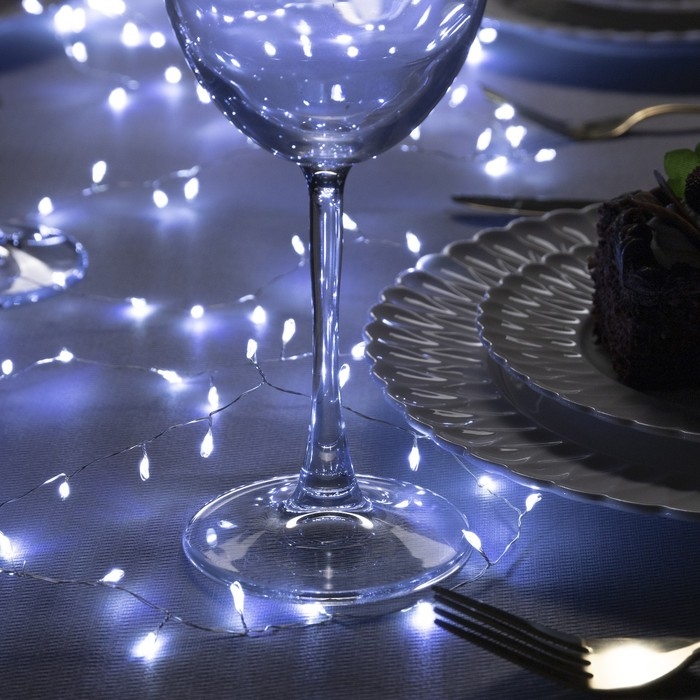 Гирлянда &laquo;Мишура&raquo; 2 м роса, IP20, серебристая нить, 100 LED, свечение белое, USB